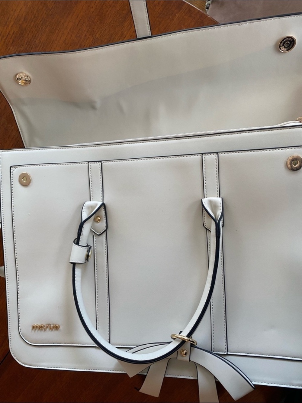 Cream Bow Accent Mosiso Laptop Satchel Bag - Picture 7 of 12